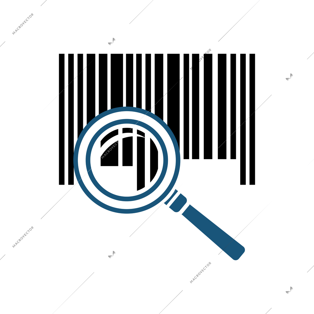 Flat search barcode icon with magnifying glass vector illustration