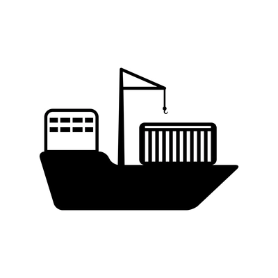 Transportation black pictogram with cargo ship flat vector illustration