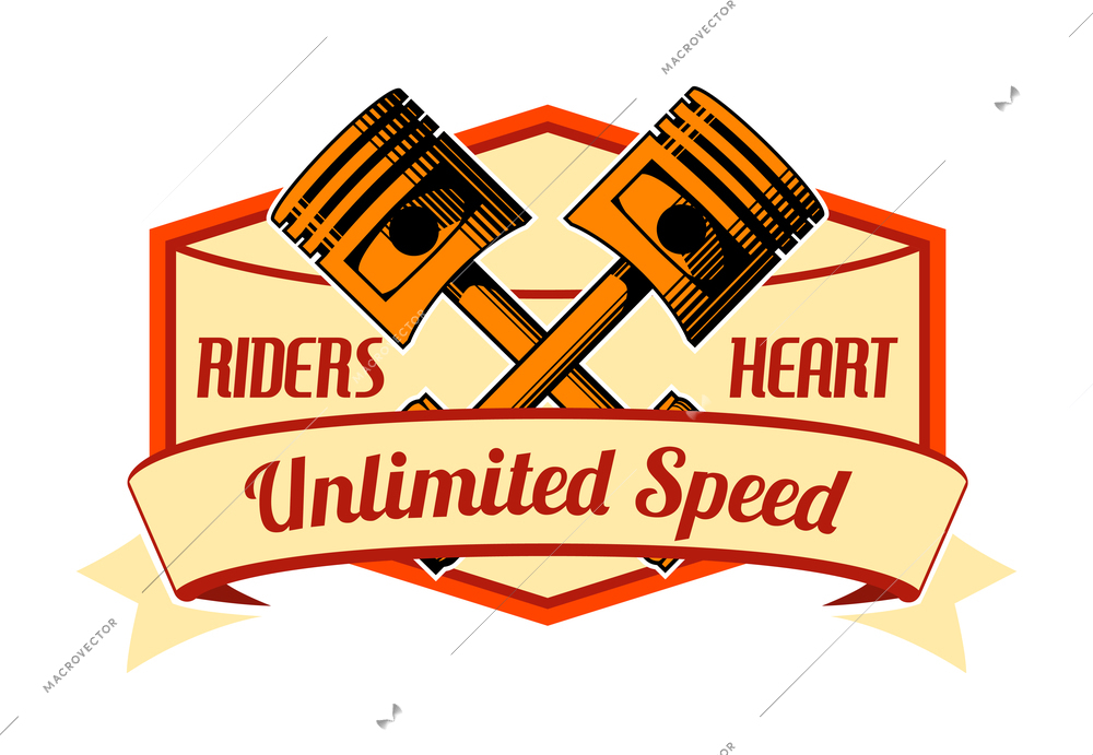 Motorcycle flat badge with ribbon and text vector illustration