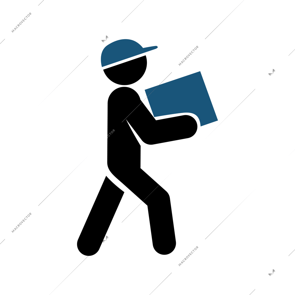 Logistics flat icon with courier character carrying box vector illustration