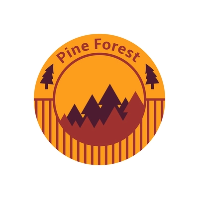 Round pine forest badge in flat style vector illustration