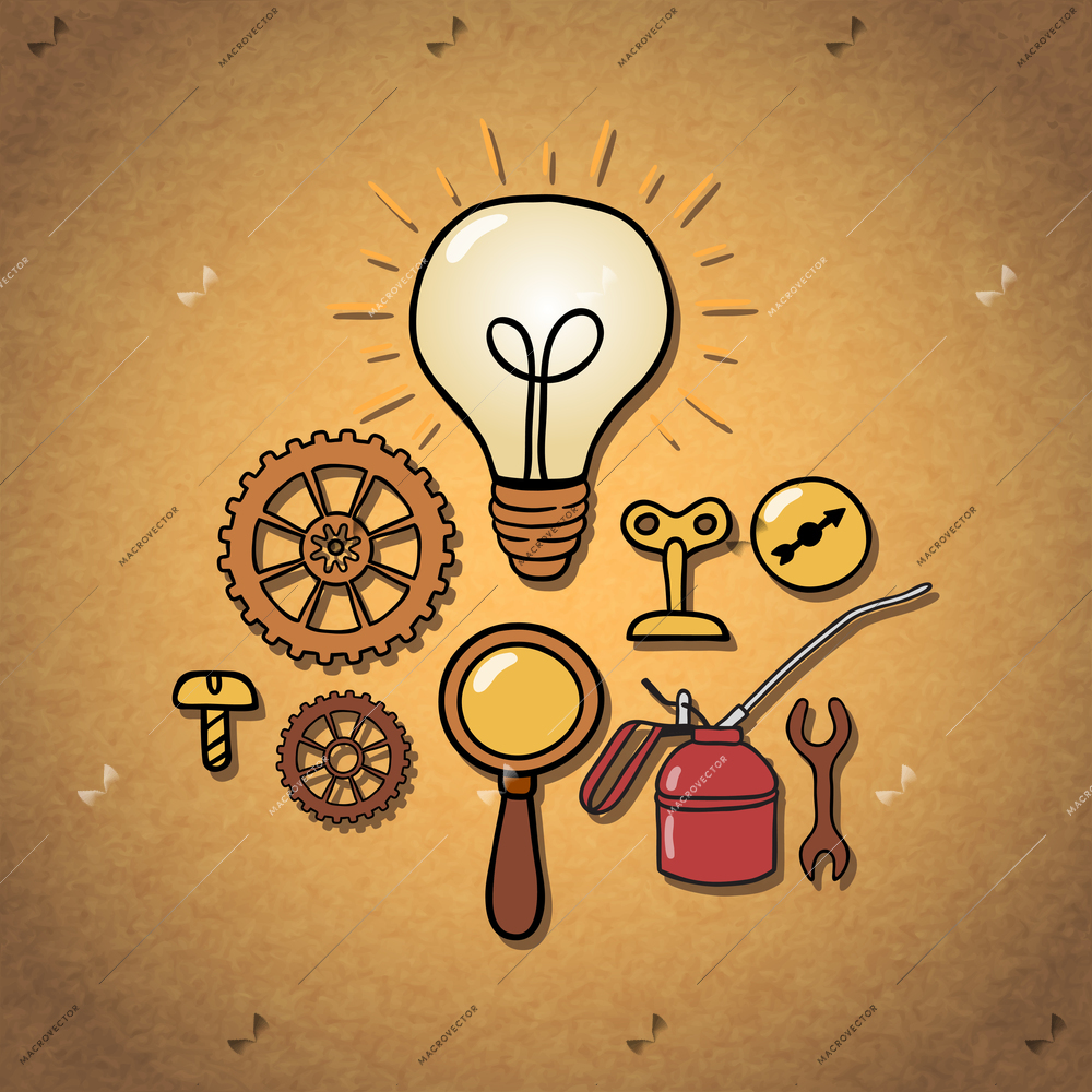 Set of retro machine parts steampunk style vector illustration