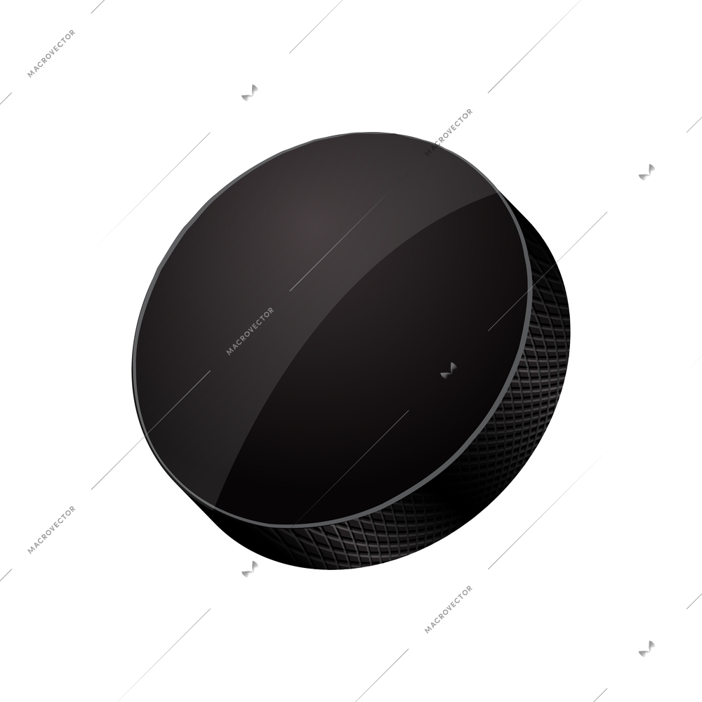 Black rubber hockey puck realistic icon on white background vector illustration