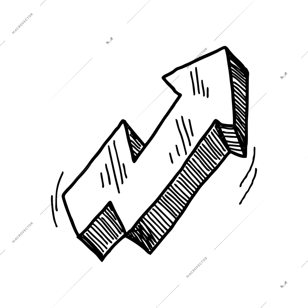 Black and white angled vertical arrow doodle vector illustration