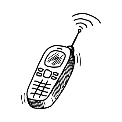 Ringing vintage mobile phone with antenna doodle vector illustration