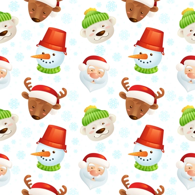 Christmas characters seamless pattern with santa claus deer snowman polar bear on white background vector illustration