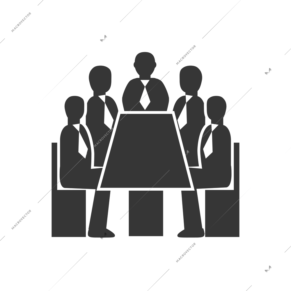 Business meeting conference flat icon with people sitting at table flat silhouette vector illustration