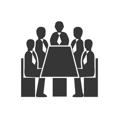 Business meeting conference flat icon with people sitting at table flat silhouette vector illustration