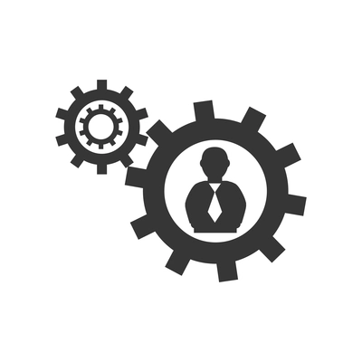 Flat business icon with businessman silhouette image and cogwheels vector illustration
