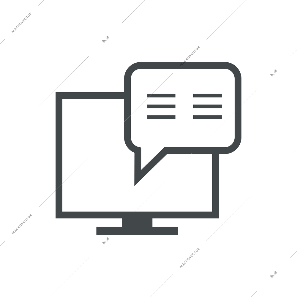 Online chat flat icon with computer and speech bubble vector illustration