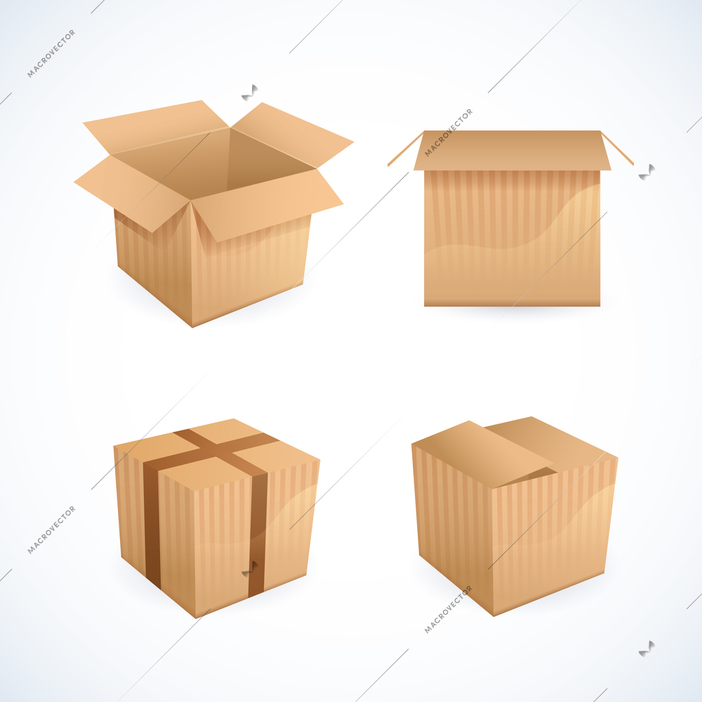 Box and carton package gift delivery icons set isolated vector illustration