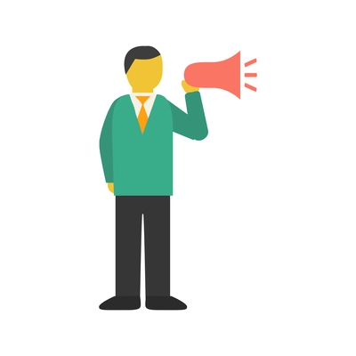 Flat male character of businessman with megaphone icon vector illustration