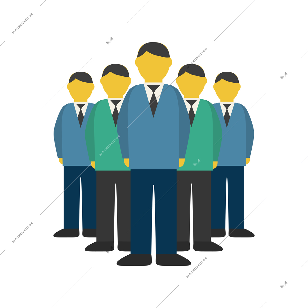 Business meeting flat color icon with male characters in office wear vector illustration