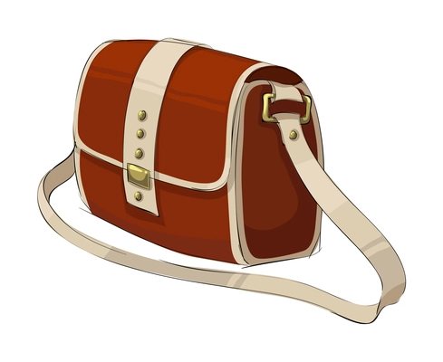 Fashionable female casual brown handbag with strap sketch vector illustration