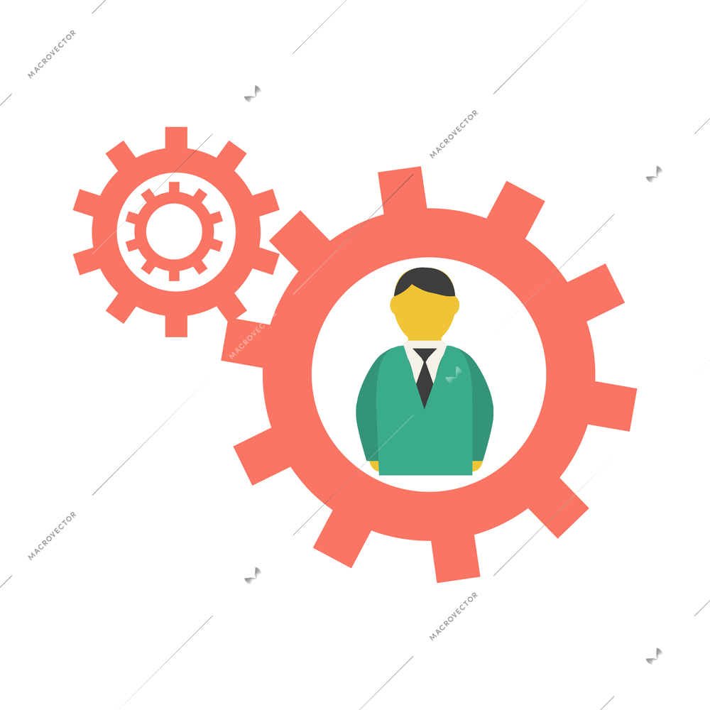 Business color icon with male character of businessman and gear mechanism flat vector illustration