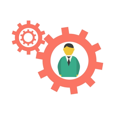 Business color icon with male character of businessman and gear mechanism flat vector illustration