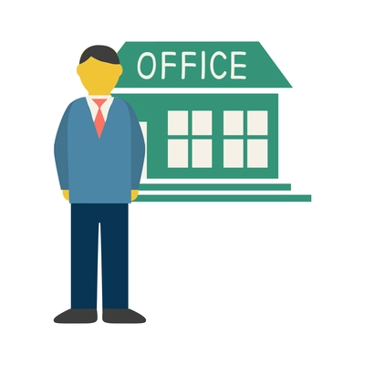 Businessman standing in front of office building flat color icon vector illustration