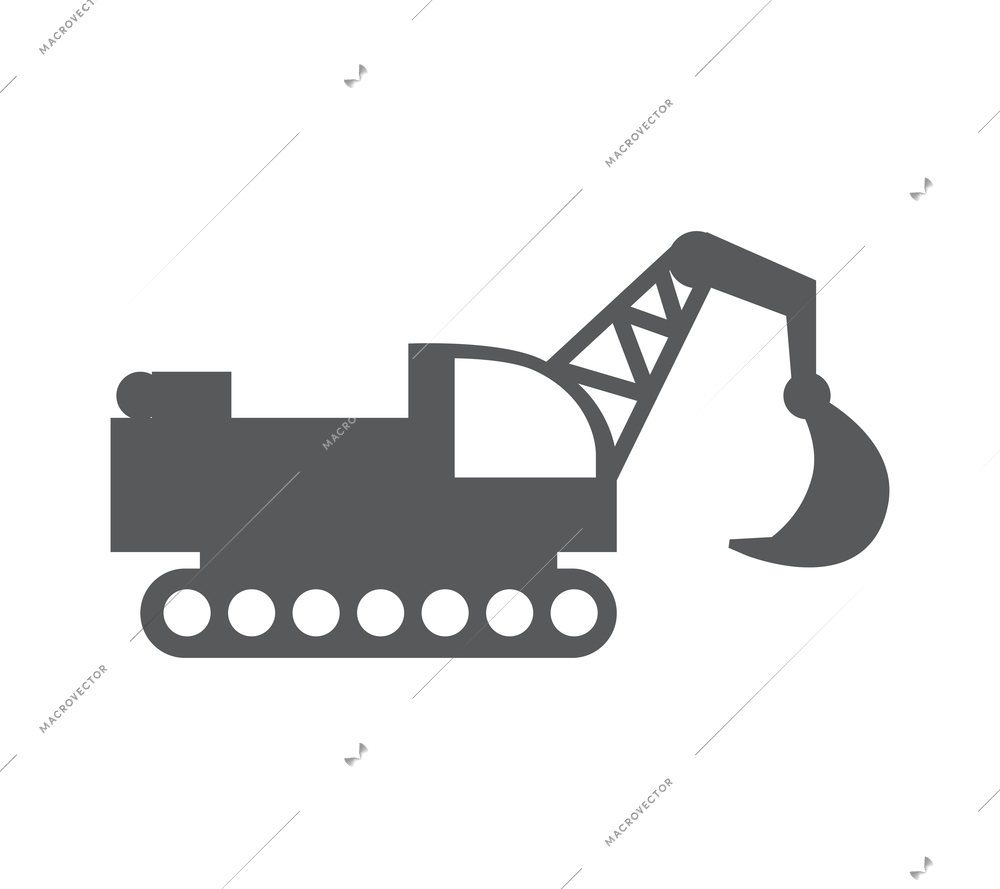 Construction machinery icon with caterpillar excavator in flat style vector illustration