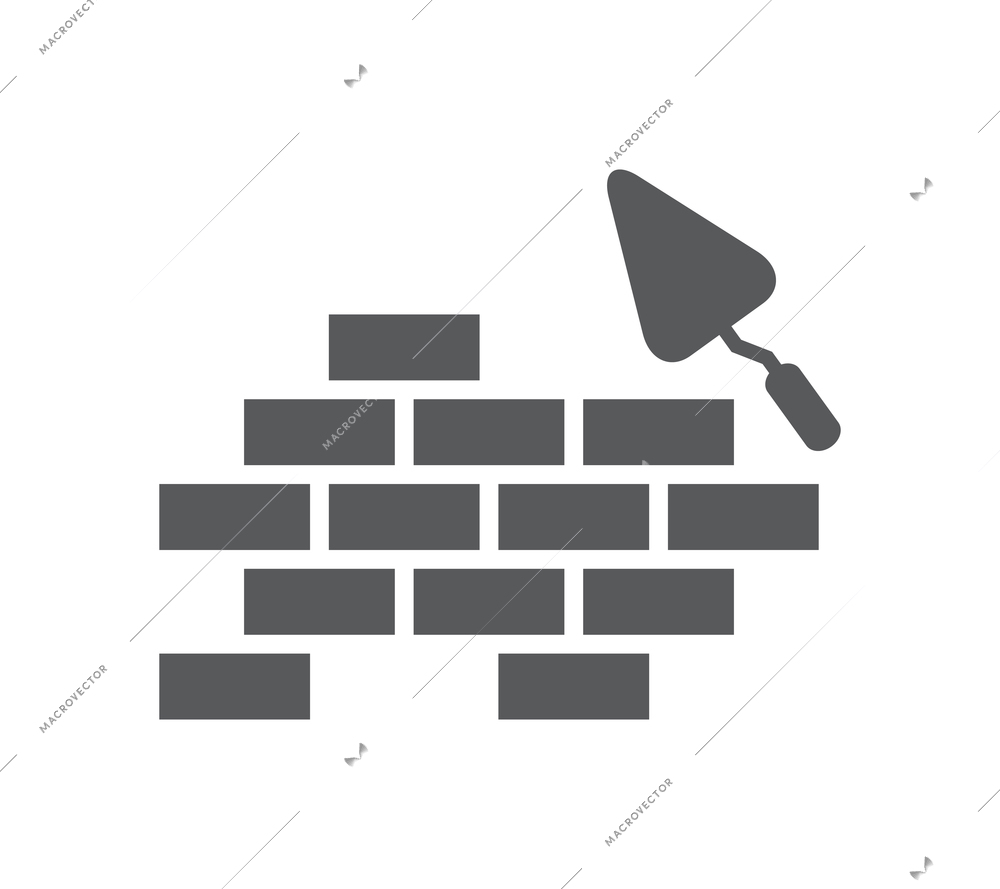 Construction site flat icon with brickwork and spatula vector illustration