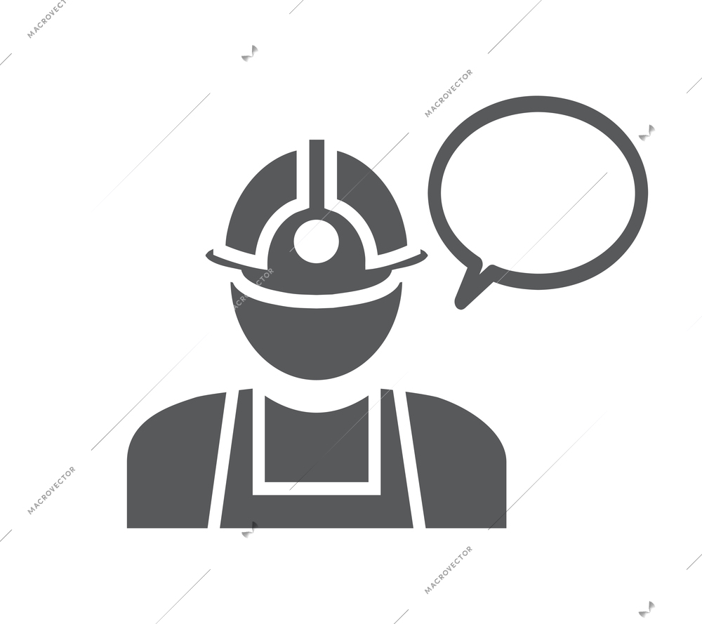 Construction worker flat icon with speech bubble vector illustration