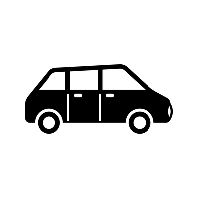 Flat black icon with two door car on white background vector illustration