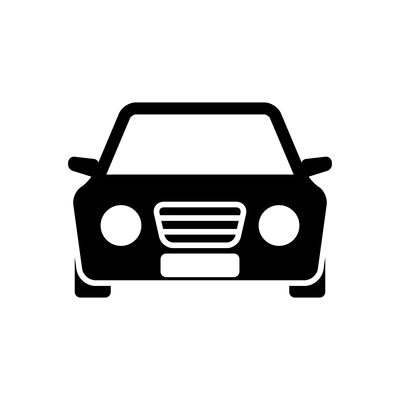 Black icon with front view car with round headlights flat vector illustration