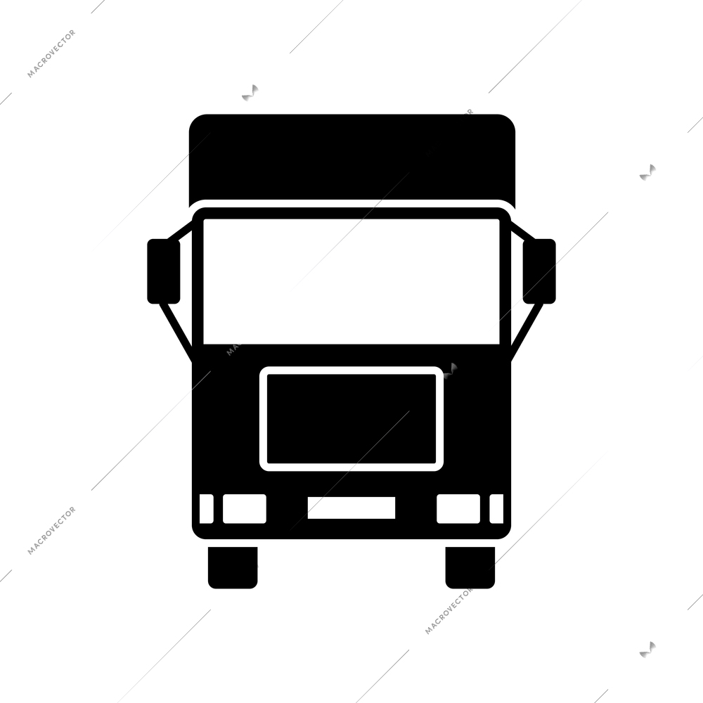 Transportation black icon with front view truck flat vector illustration