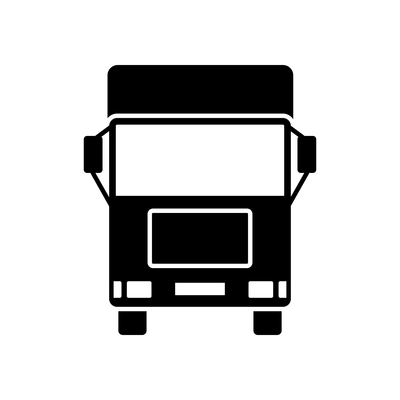 Transportation black icon with front view truck flat vector illustration