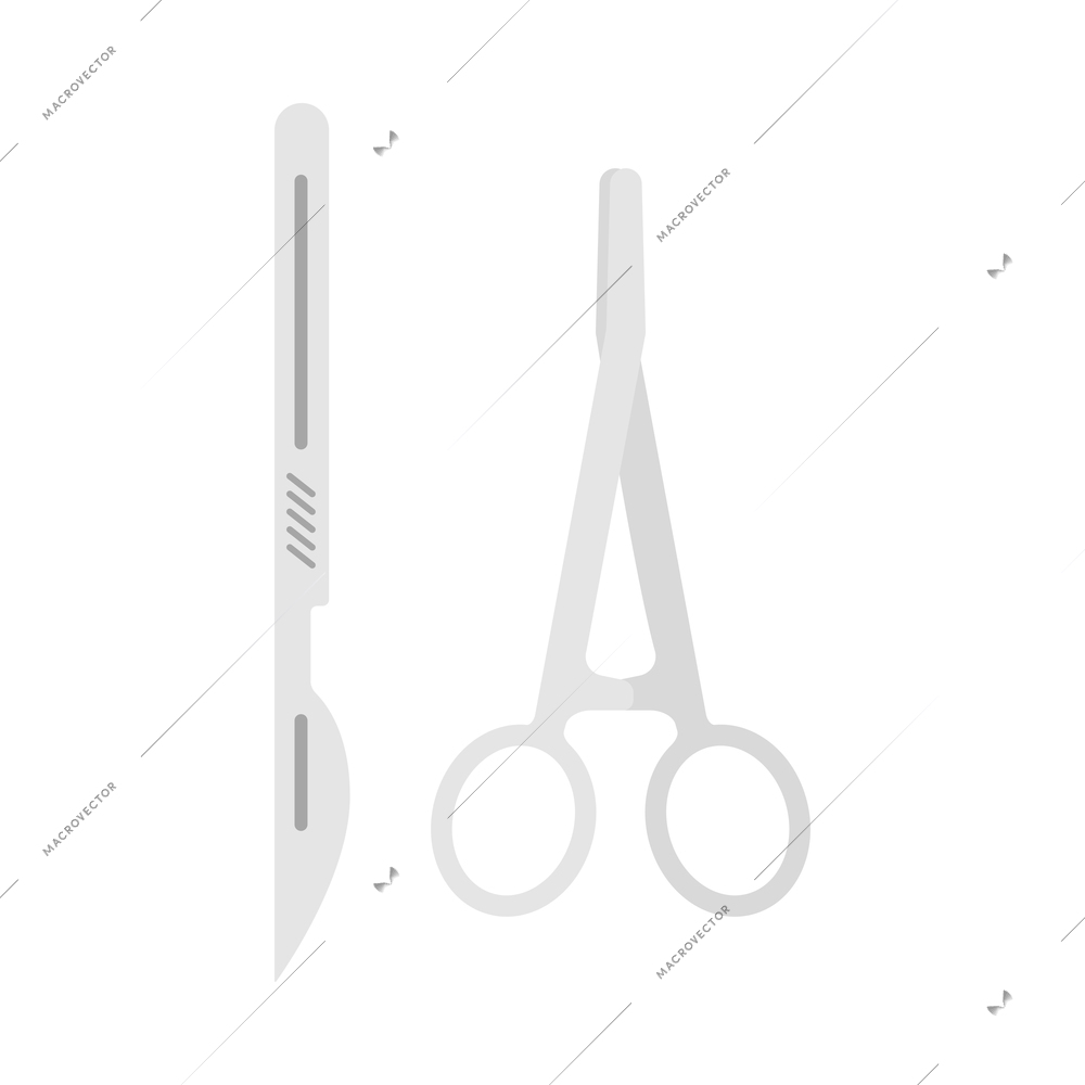 Surgical instruments flat icon with medical scissors and lancet isolated vector illustration