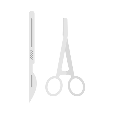 Surgical instruments flat icon with medical scissors and lancet isolated vector illustration