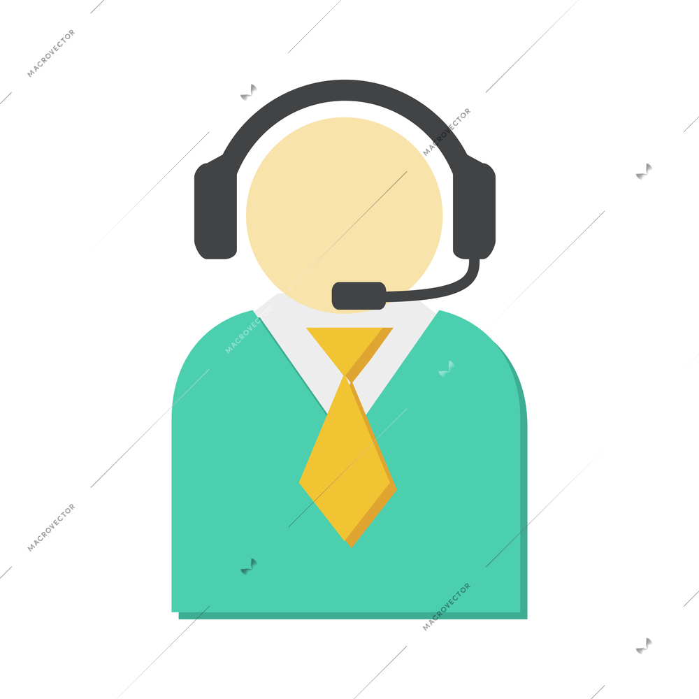 Call center customer support service worker with headset flat icon vector illustration