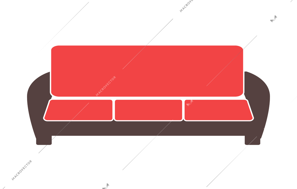 Flat colored rectangular sofa on white background vector illustration