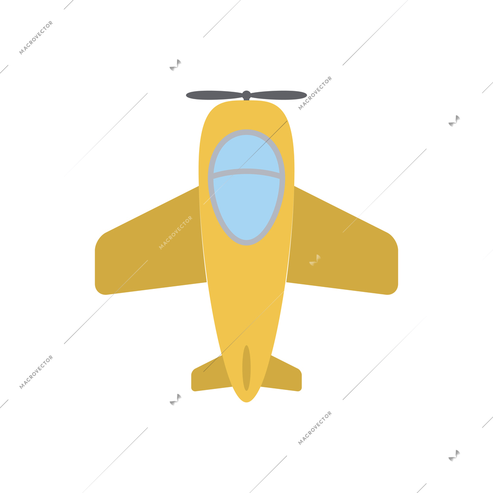 Top view yellow plane with propeller flat icon vector illustration