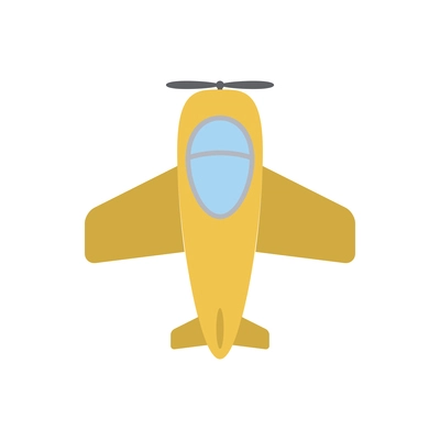 Top view yellow plane with propeller flat icon vector illustration