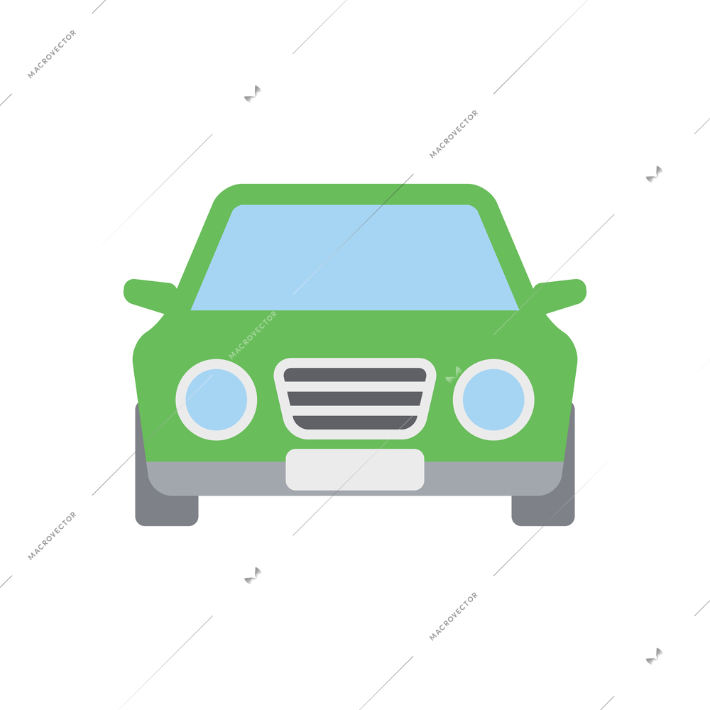 Flat icon with green automobile front view vector illustration