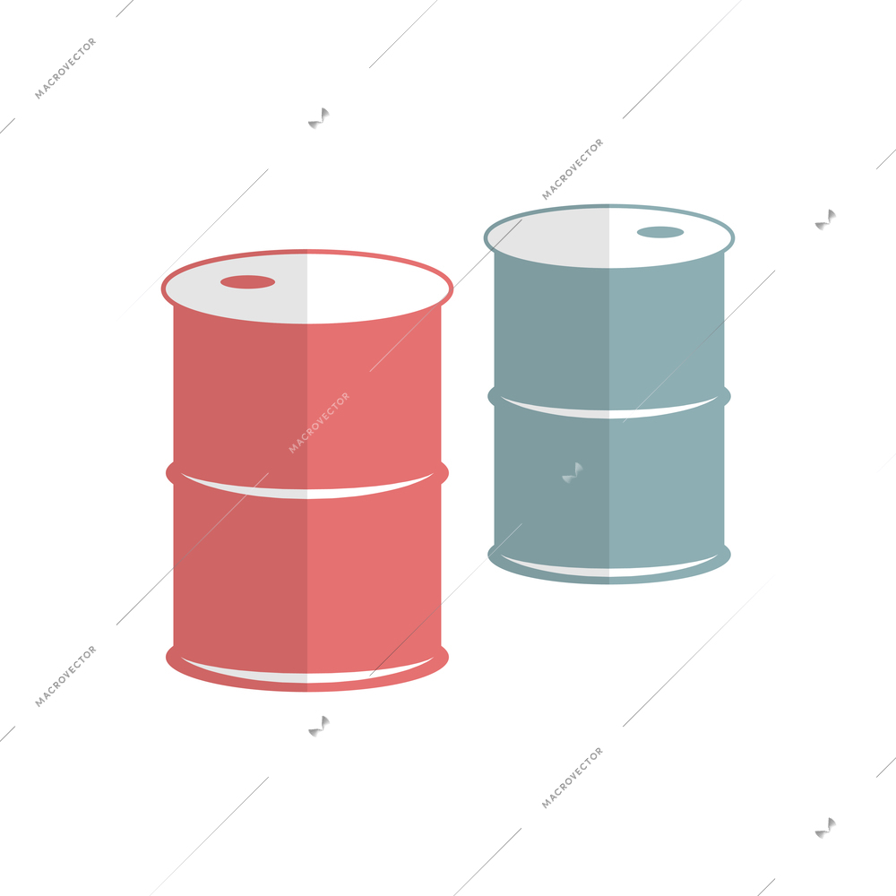 Two color metal barrels isolated on white background flat icon vector illustration