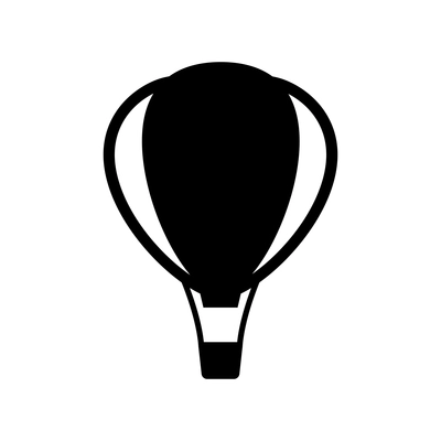 Black icon with hot air balloon silhouette flat vector illustration