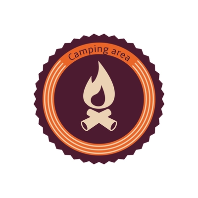 Round camping area flat badge with bonfire vector illustration