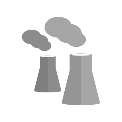 Flat icon with two grey factory pipes and smoke isolated vector illustration