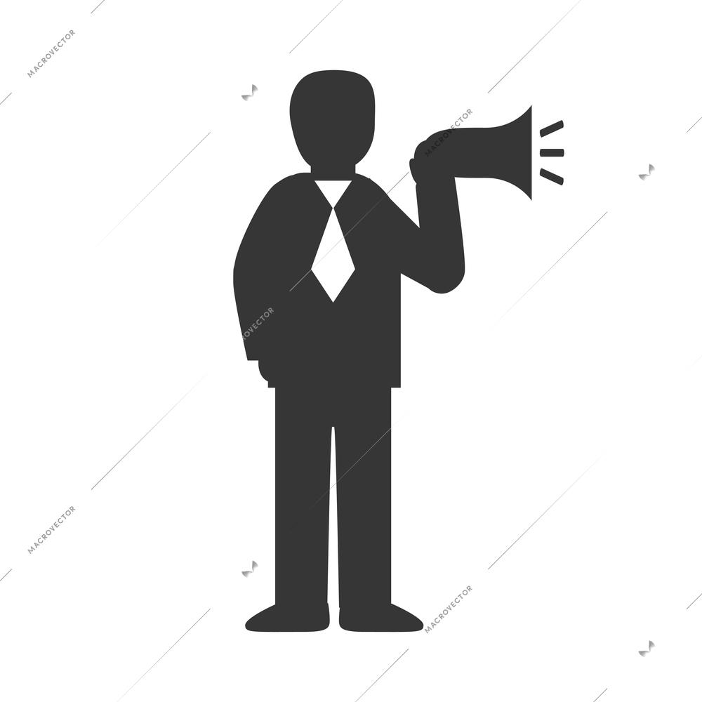 Flat icon with silhouette of businessman promoting with megaphone vector illustration