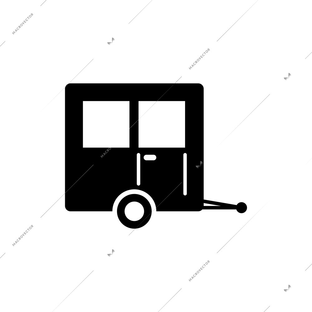 Flat black icon with car trailer vector illustration