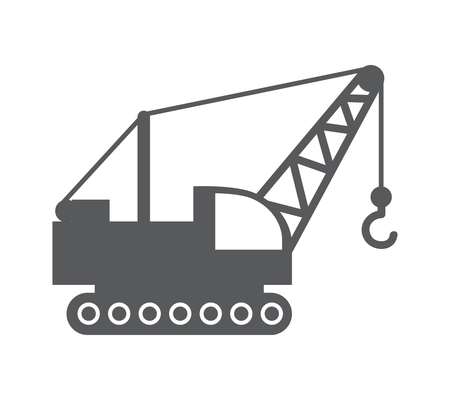 Construction building caterpillar crane with hook flat icon vector illustration