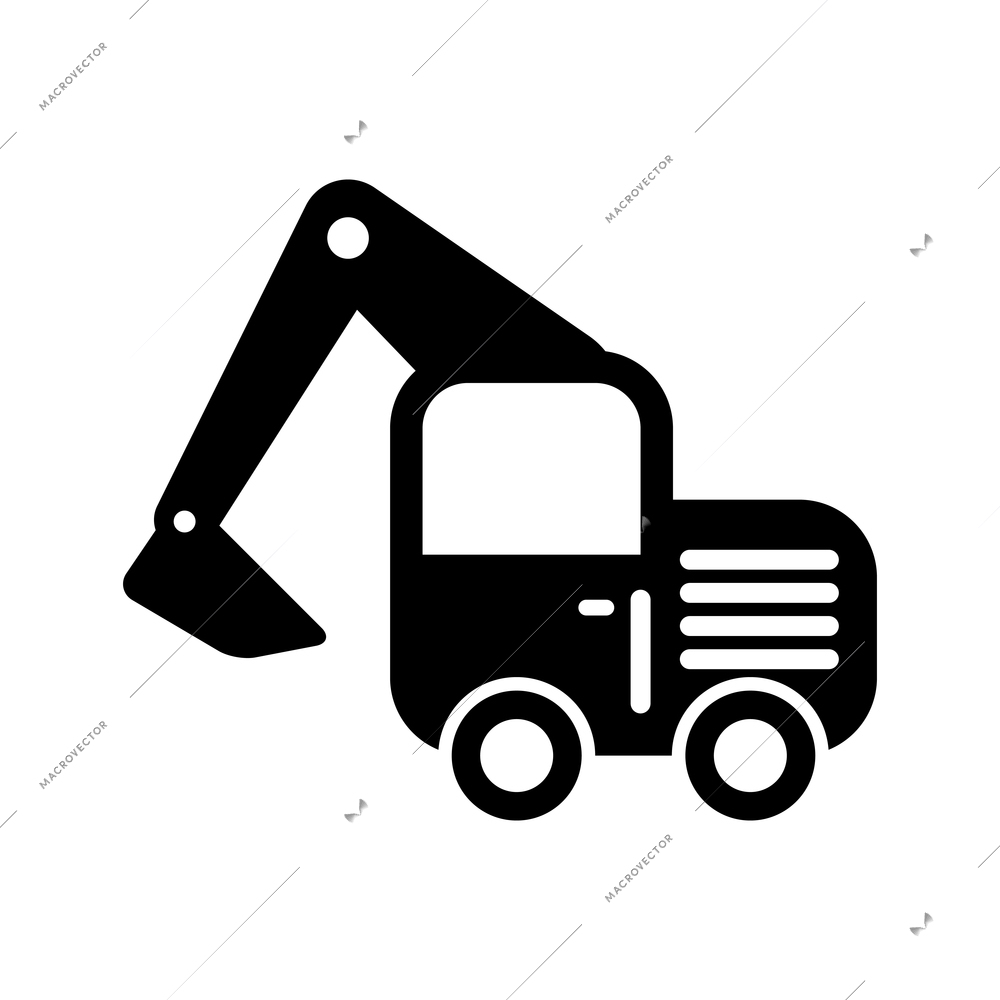 Transport black icon with flat excavator on white background vector illustration