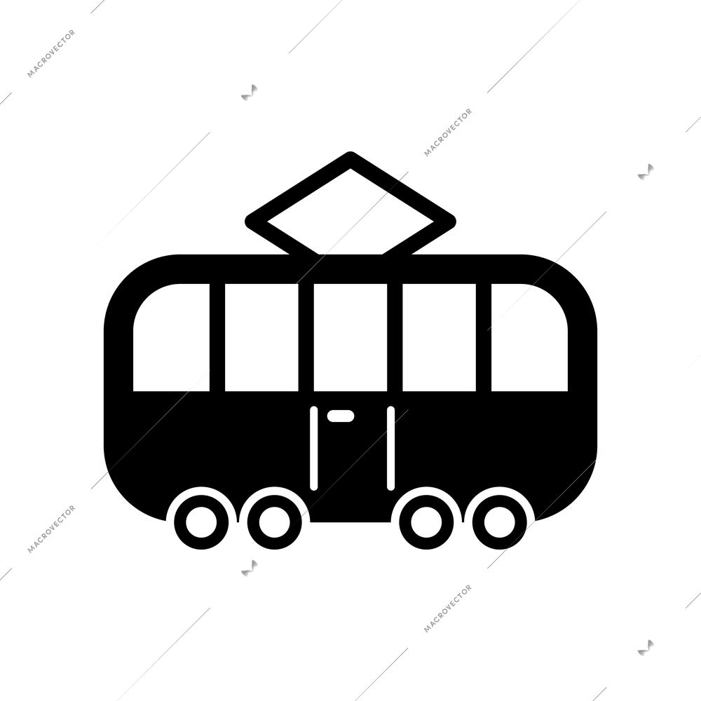 Tram flat black icon on white background vector illustration