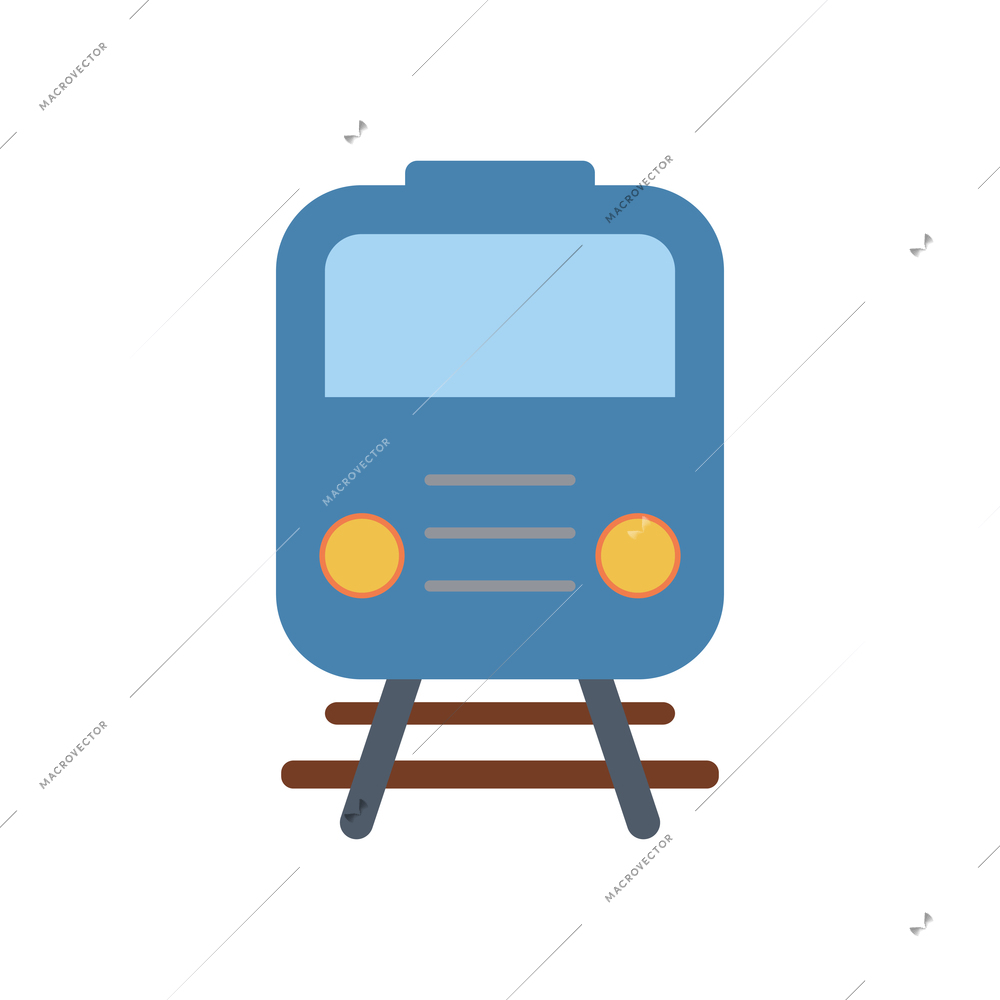 Flat icon with blue train on railtrack front view vector illustration