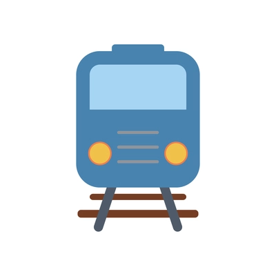 Flat icon with blue train on railtrack front view vector illustration