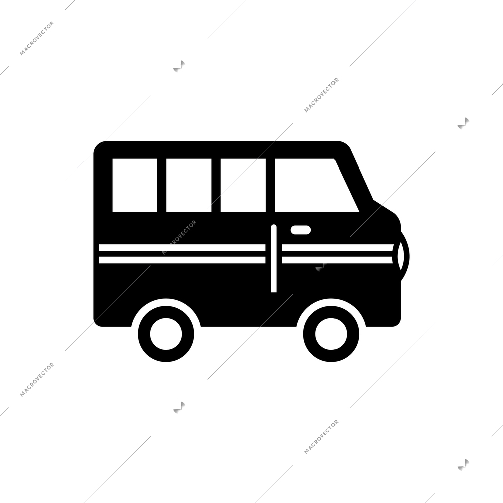 Black icon with passenger bus flat vector illustration