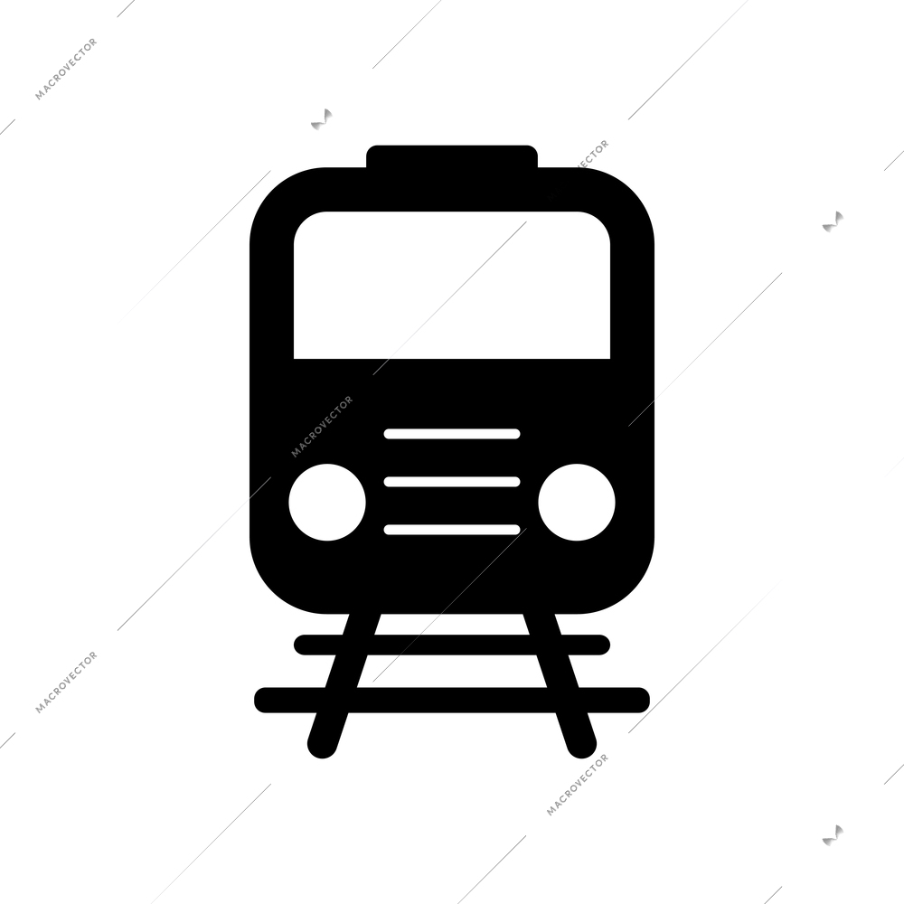 Train on railtrack front view flat black icon vector illustration
