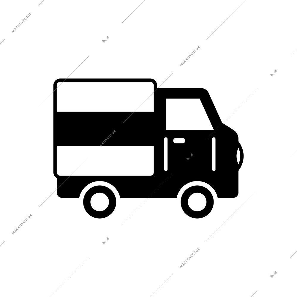 Flat black icon with delivery truck vector illustration