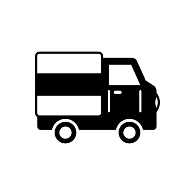 Flat black icon with delivery truck vector illustration